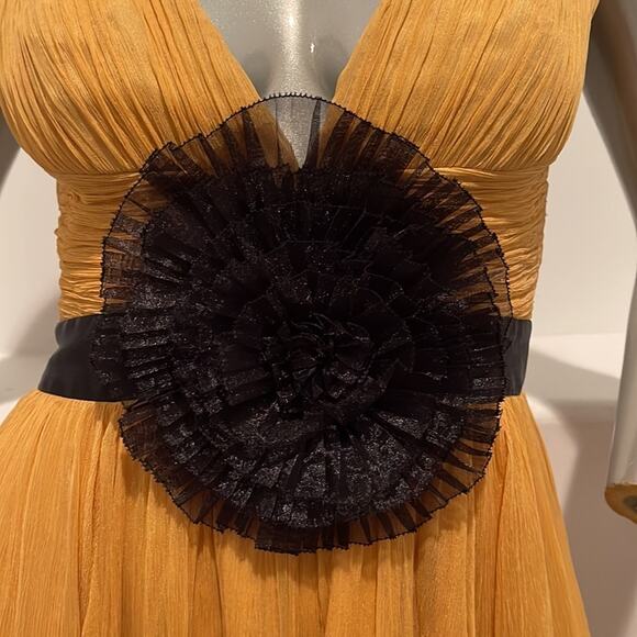 Andy The Anh Sleeveless Chiffon Yellow Black Bow Dress Size 4 - Picture 11 of 12